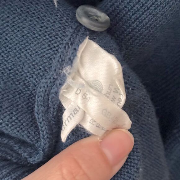 Vintage 1970s HUGO BOSS Men's Blue Pure New Wool Polo Sweater w/ Emblem Patch 50 - Picture 8 of 10